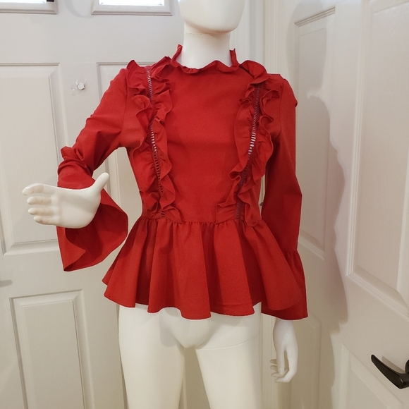 Amaryllis red bell sleeve top size Small/Medium - Picture 1 of 9